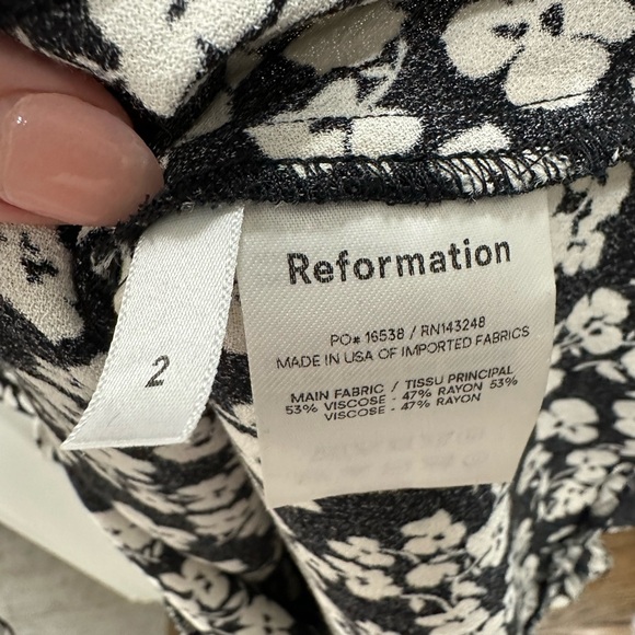 Reformation Lillian Mini Dress Elaine Black & White Floral Square Neck (Size 2) - Picture 6 of 8